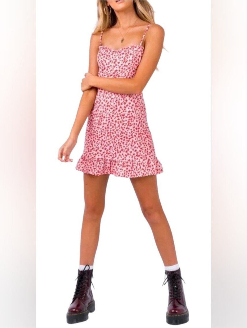 Princess Polly Pink Sundress with Red Floral Print XS